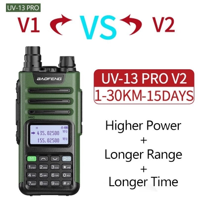 BAOFENG UV13Pro V2 Dual Band Walkie Talkie 999 Channels 1800mAh 16KM Long Range Type-C Charger Transceiver Ham Two Way Radio European Standard COD [1995954]