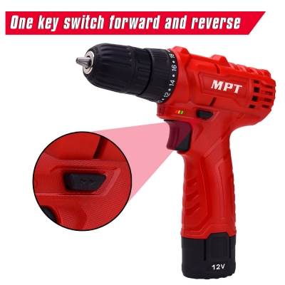 MPT 12V Rechargable Li-ion Cordless Drill Power Dirll 18+1 Torque Cordless Electric Drill Set LED Lighting Screw Driver Tool With 1 Battery & Charger COD [1984635]